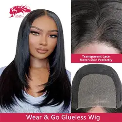 Wear go peruca sem cola 6x4 hd fechamento do laço perucas sem cola 14-32 Polegada cabelo humano reto indiano pronto para usar pré corte pré arrancado