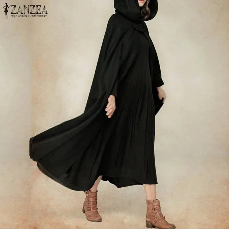 Elegante mantello lungo mantello ZANZEA donna con cappuccio misto lana mantello cappotto autunno felpe con cappuccio poncho caldo giacche cosplay capispalla giacca a vento