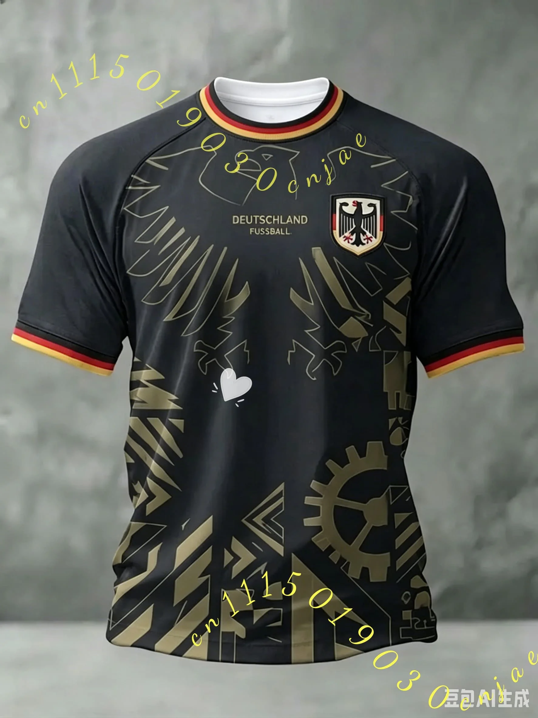 2026 Deutschland Fußballtrikot Unisex Kurzarm 3D-Druck V-Ausschnitt Fußball-T-Shirt Lässige Sport-Oberteile Familien-Kinder-Tees Atmungsaktiv – Detail 1