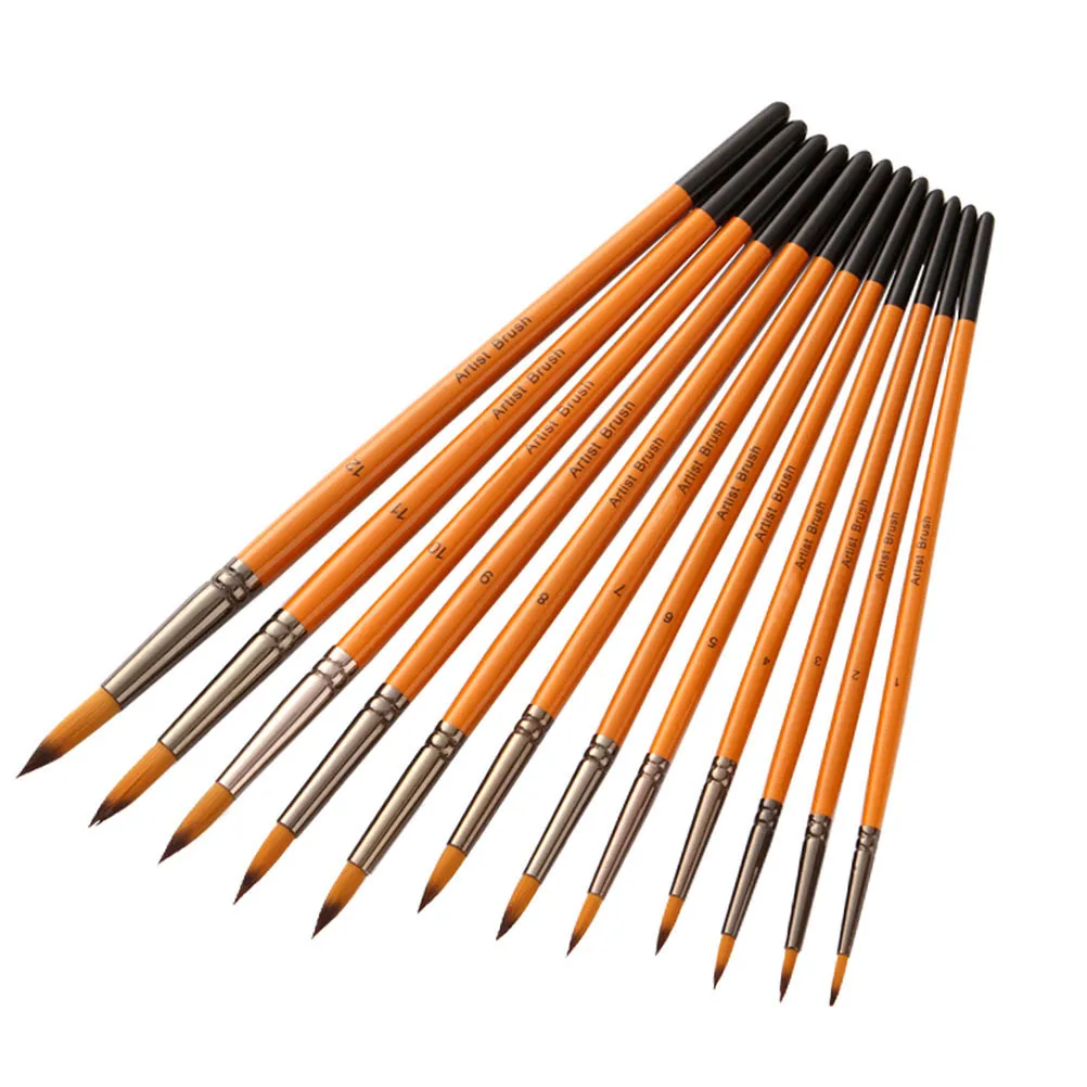 

12Pcs Nylon Hair Painting Brushes High Grade Wood Aluminum Oil Acrylic Watercolor Gouache Paint Brush Set Paint Brush