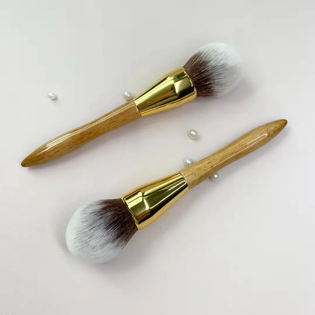 Pinceau de maquillage simple, poudre adt délicate dense, poignée en bois de virole de cuivre, fard à joues doux, outils cosmétiques pour le visage Beauy