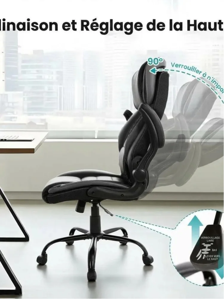 Ergonomischer XXL-Bürostuhl – Belastbar bis 400 lbs (ca. 181 kg), breite Sitzfläche mit Pocket-Feder-Lendenstütze, hohe Rückenlehne, verstellbare Kopfstütze, klappbare Armlehnen, Leder – erhältlich in