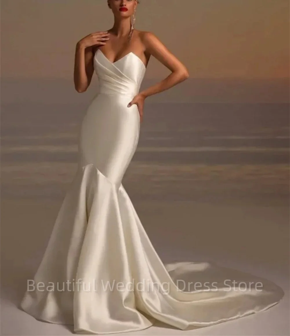 Glamorous Elegant Mermaid Wedding Dress Sexy Backless V-neck Wrap Hip Length Beach Romantic Simple Wedding Bridal Dress