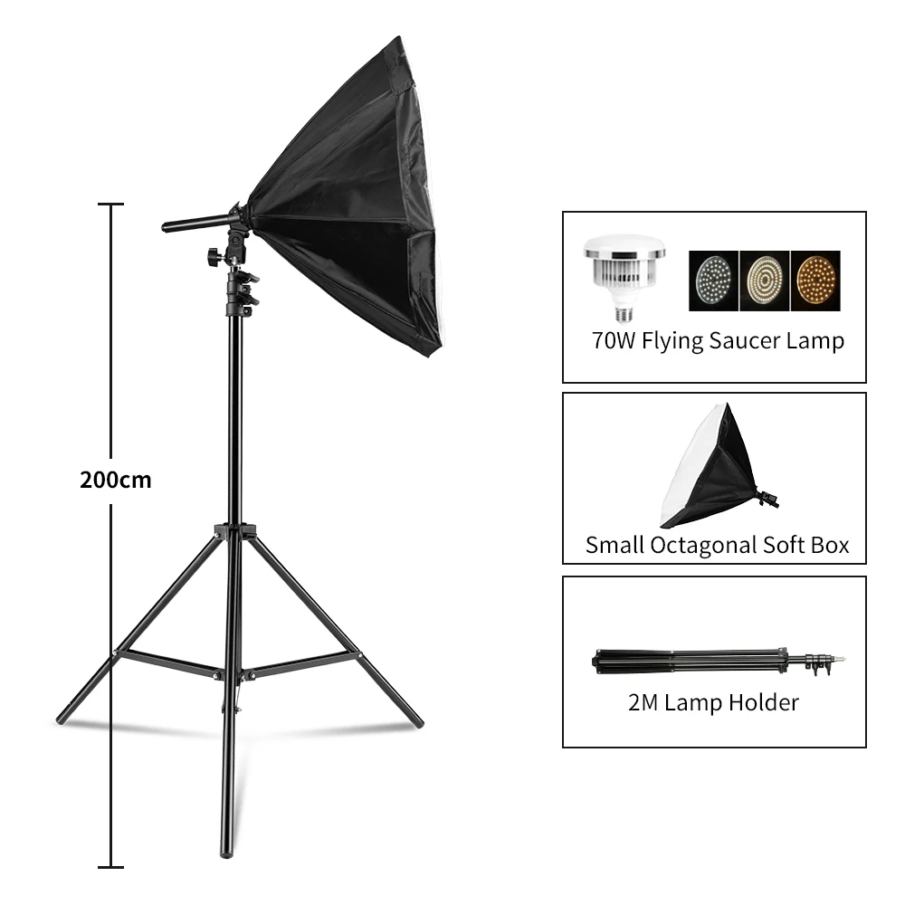 

50cm Portable Small Softbox Photography Uniform Soft Lighting Suitable Shooting Small Objects with 2M Tripod Muti Lighting Bulbs