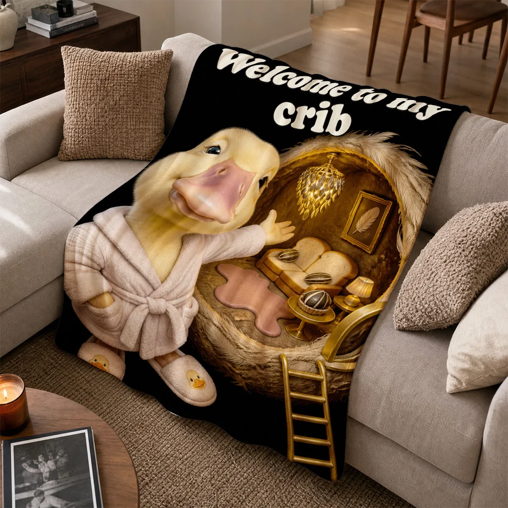 Cozy Duck Welcome to My Crib Throw Blanket Nursery Decor Plush Sofa Couch Accent Gift for Baby Shower Cute Cartoon Pet Lover