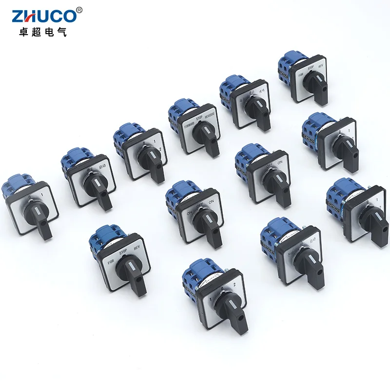 ZHUCO SZW26/LW26-20 20A 660V 64X64/48X48 mm Panel Mount 2 Phase 8 Screws Terminals Knob Selector Cam Rotary Changeover Switch