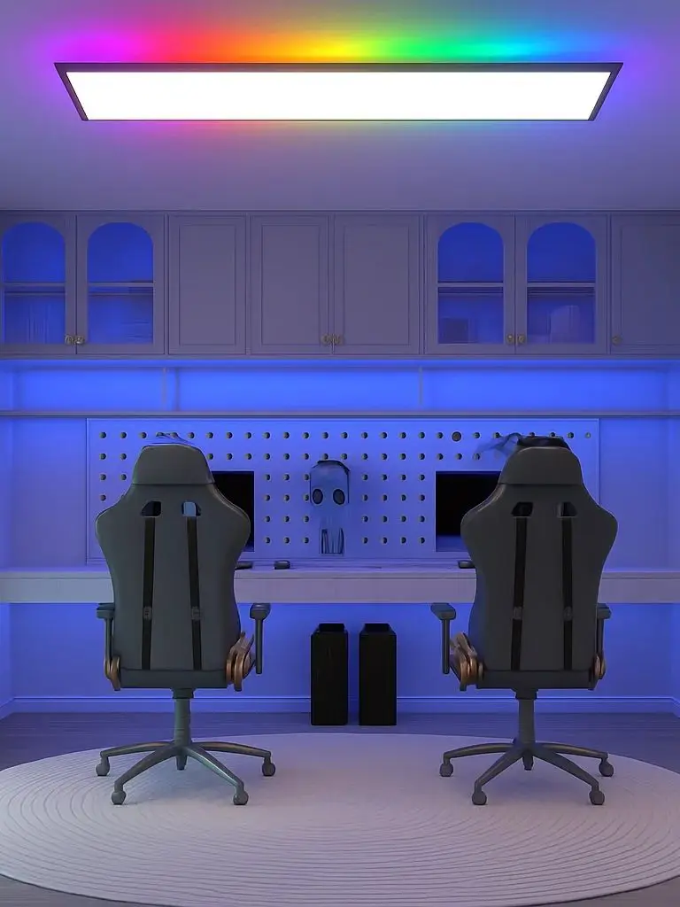 100x25cm RGB LED-Panel-Deckenleuchte, 30W 3300LM Dimmbar mit Fernbedienung, 3000-6500K Lampe für Wohnzimmer Schlafzimmer Flur