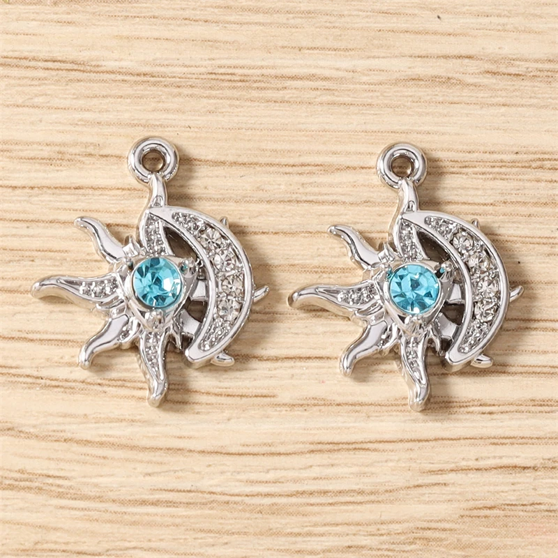 5 Stück, 17 x 20 mm, zarte Kristall-Metall-Anhänger in Form von Sonne und Mond, zum Basteln von Schmuck, Halsketten, Ohrringen, Armbändern und für DIY-Bastelarbeiten. – Detail 14