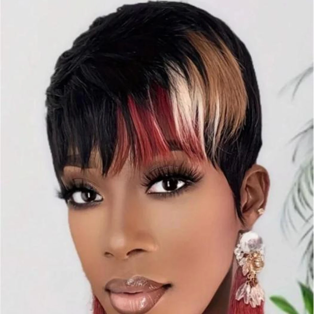 

Short Bob Wig for Black Brown and White and Red Pixie Cut synthetic wigs None Front Wig with Bangs Natural Black Straight