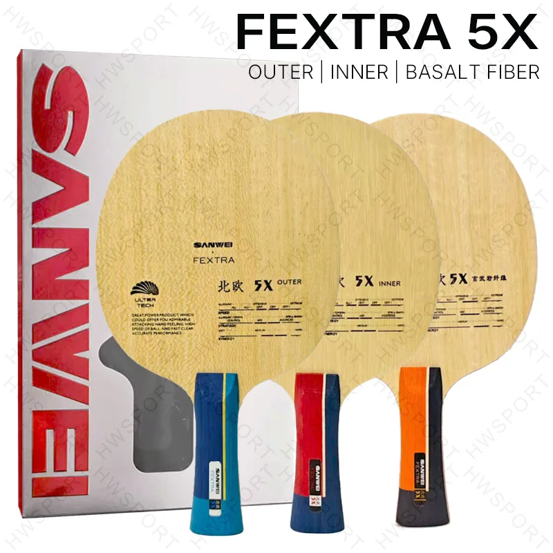 

Лезвие для настольного тенниса SANWEI FEXTRA 5X, внутреннее и наружное лезвие для пинг-понга из базового волокна, карбон 5W2C для средних и продвинутых игроков