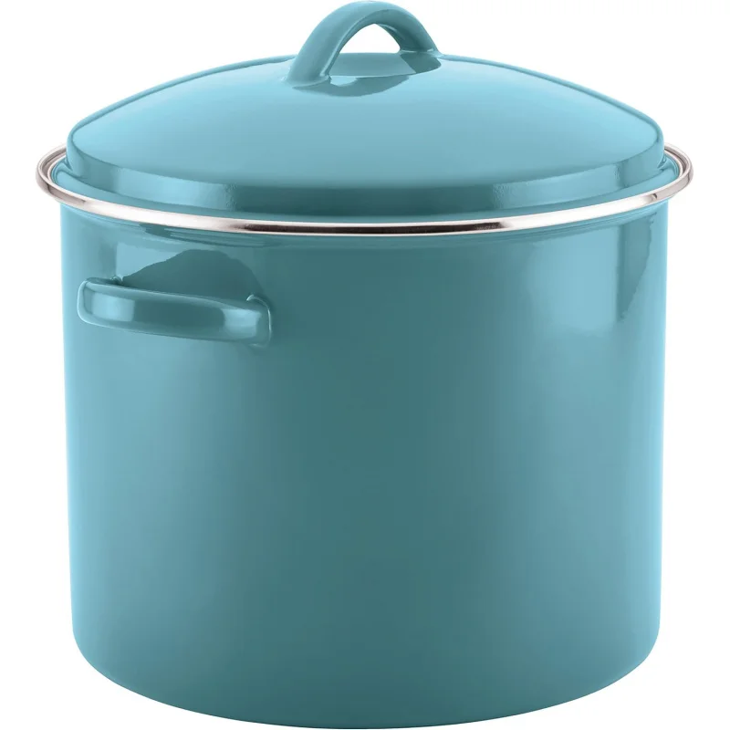 Enamel on Steel Stock Pot/Stockpot with Lid - 16 Quart, Aqua Blue