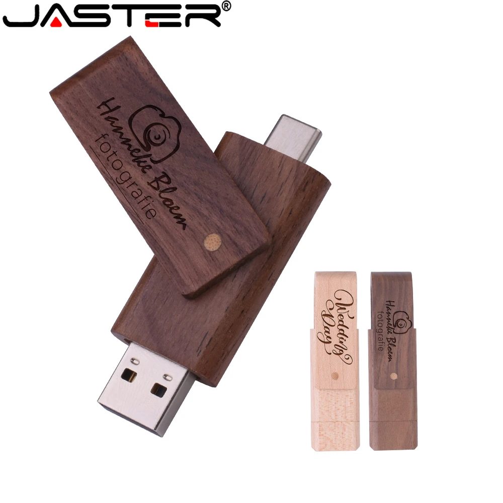 

TYPE-C High Speed Pen Drive 2 in 1 Wooden 64GB USB Flash Drives 32GB Rotatable Memory Stick 16GB Free Custom Logo Business Gift