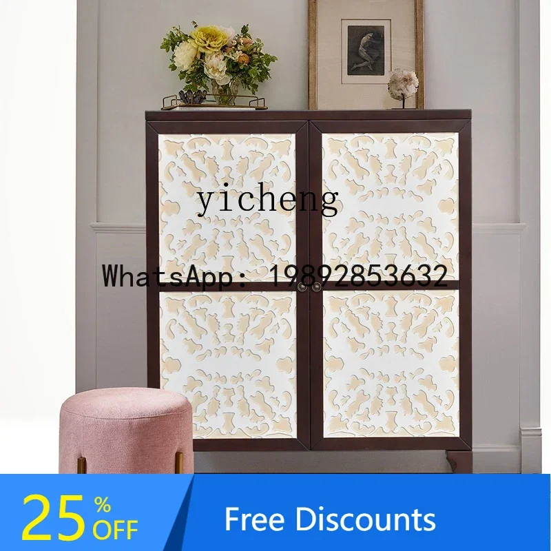 

American Light Luxury Furniture Foyer All Solid Wood Entrance Art Storage Double Door Locker