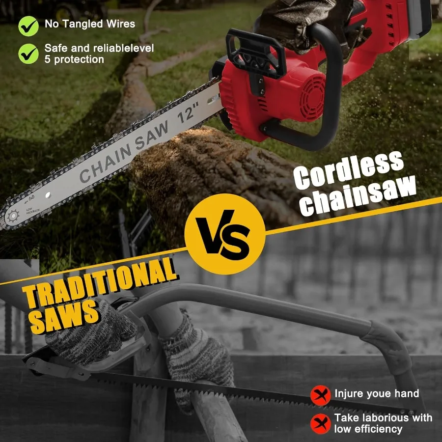 M18 18V 배터리와 호환되는 무선 전기톱, 효율적인 목재 절단, 나무 가지치기 및 캠핑용, 교체용 배터리 2개 포함