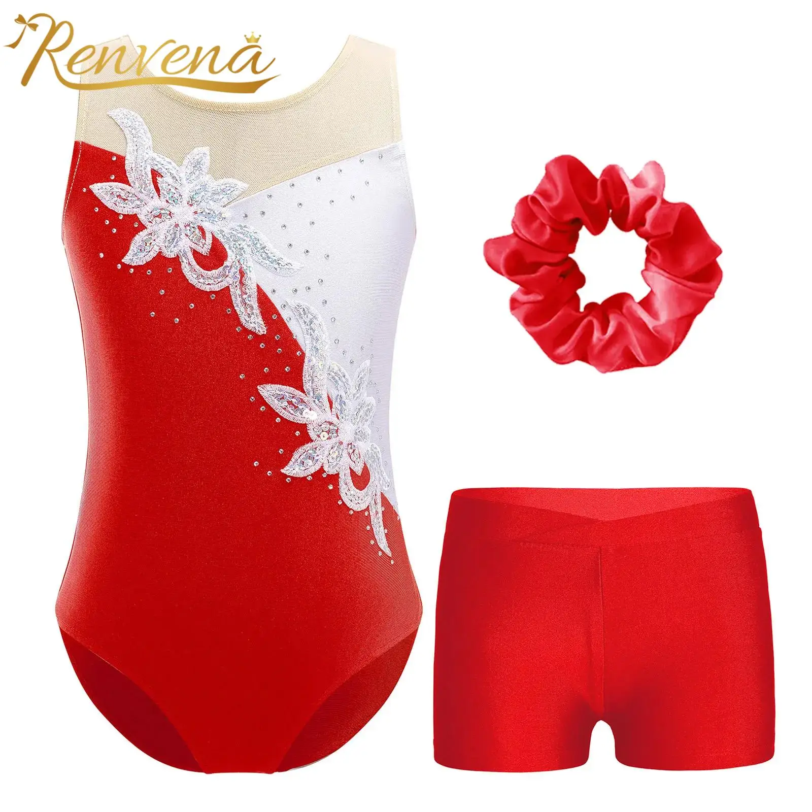 

Children's Rhythmic Gymnastics Jumpsuit Girls Sleeveless Figure Skating Bodysuit Ballet Dance Leotard Shorts Kids Dancewear Sets