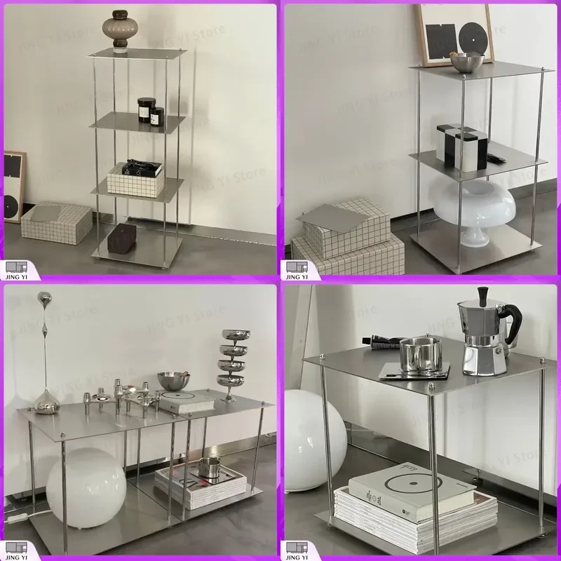 

Stainless Steel Bookshelf Multi-Tier Floor Standing Display Rack Modern Bookcase for Living Room Home Storage