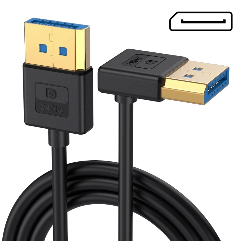 R91A Silicone DisplayPort DP1.4 Cable Angled 90° 8K60Hz Display Port Cord for Gaming