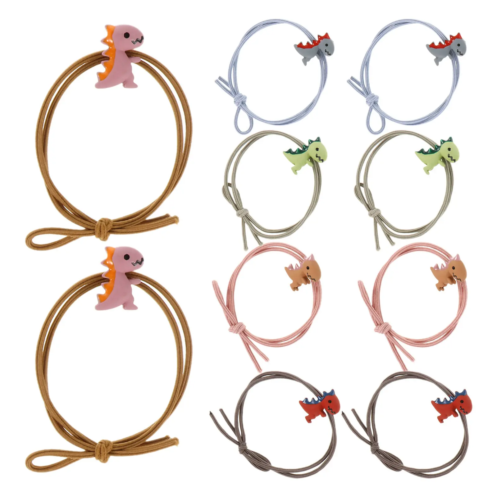 10Pcs Cartoon Dinosaur Hair Ties Elastic Hair Bands Accessories Party Travel School Cartoon Rubber Band