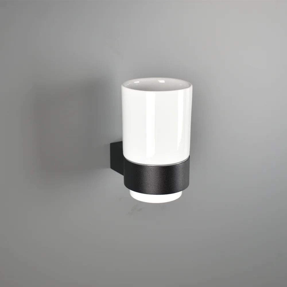 

Aluminum Tumbler Holder Ceramic Tooth Brush Holder Black Bathroom Accessories Ceramic Rack Wall Mounted Teeth Brush Hanger