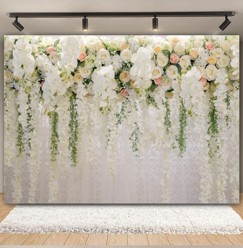 Wedding Scene Flower Backdrop White Pink Floral Wall Bridal Shower Engaged Ceremony Photography Background Photo Studio Props