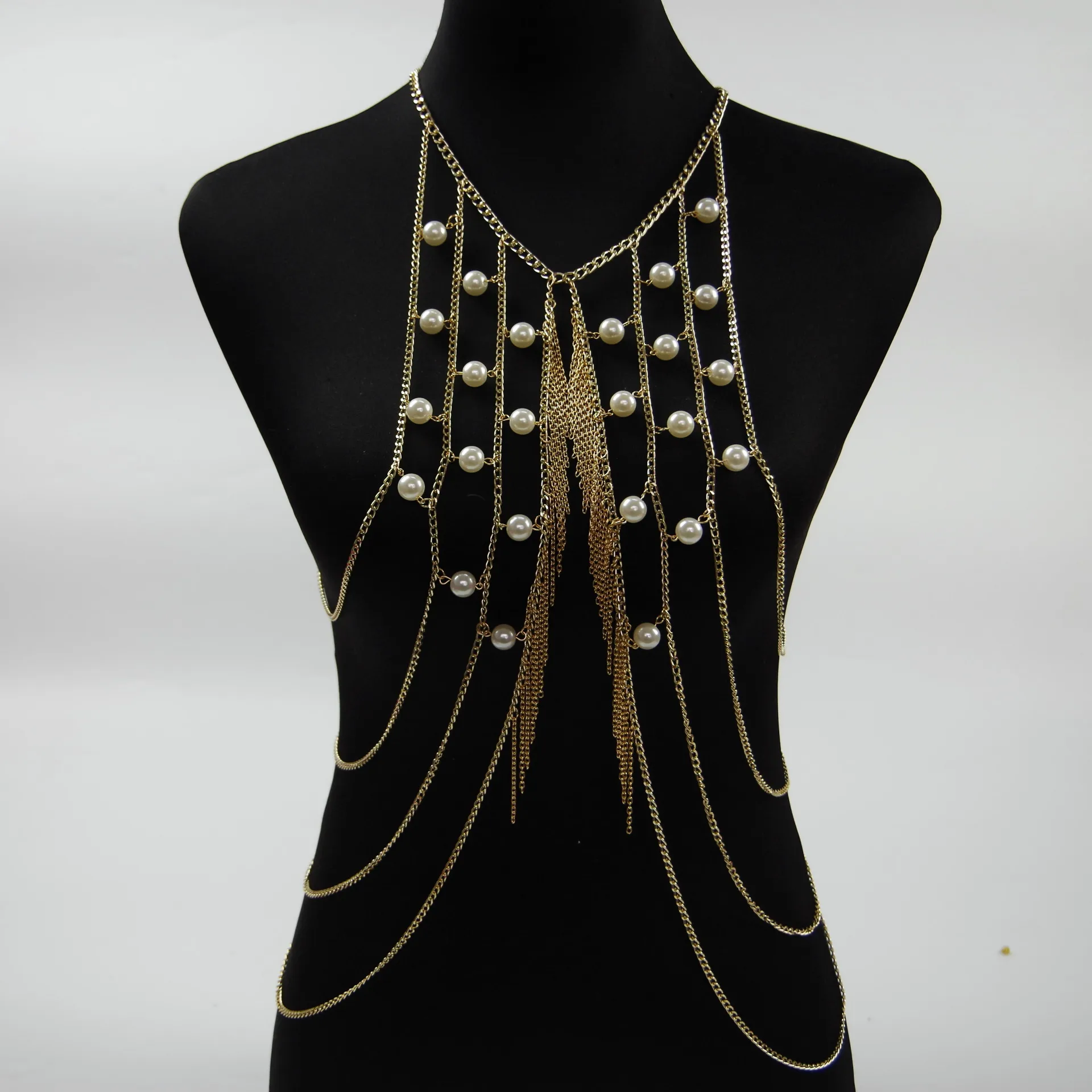 2024 Accessory Pearl multi-layer complex sexy body chain necklace