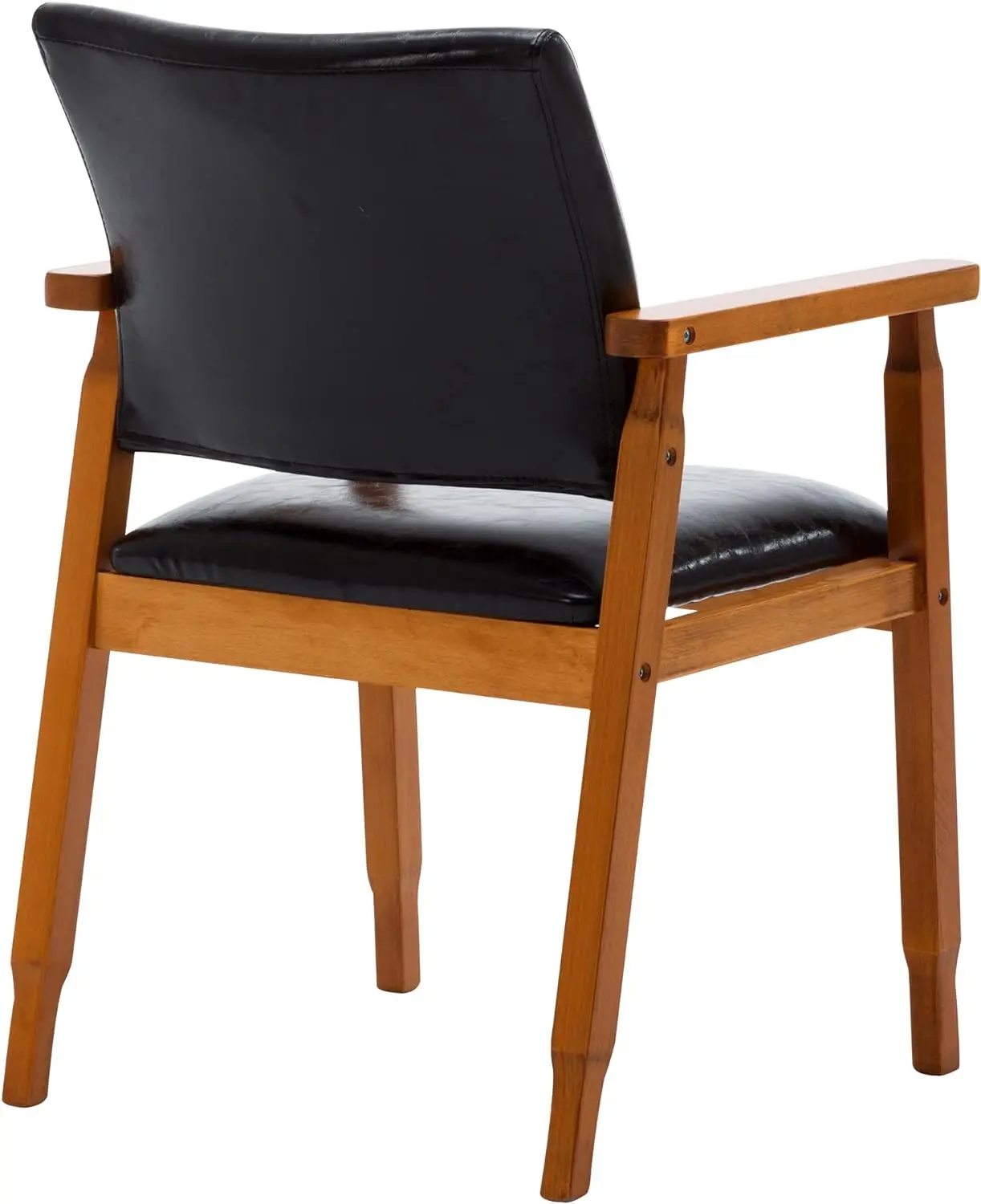 Mid-Century Eetstoel Met Faux Lederen Zitting In Zwart, Fauteuil In Walnoot