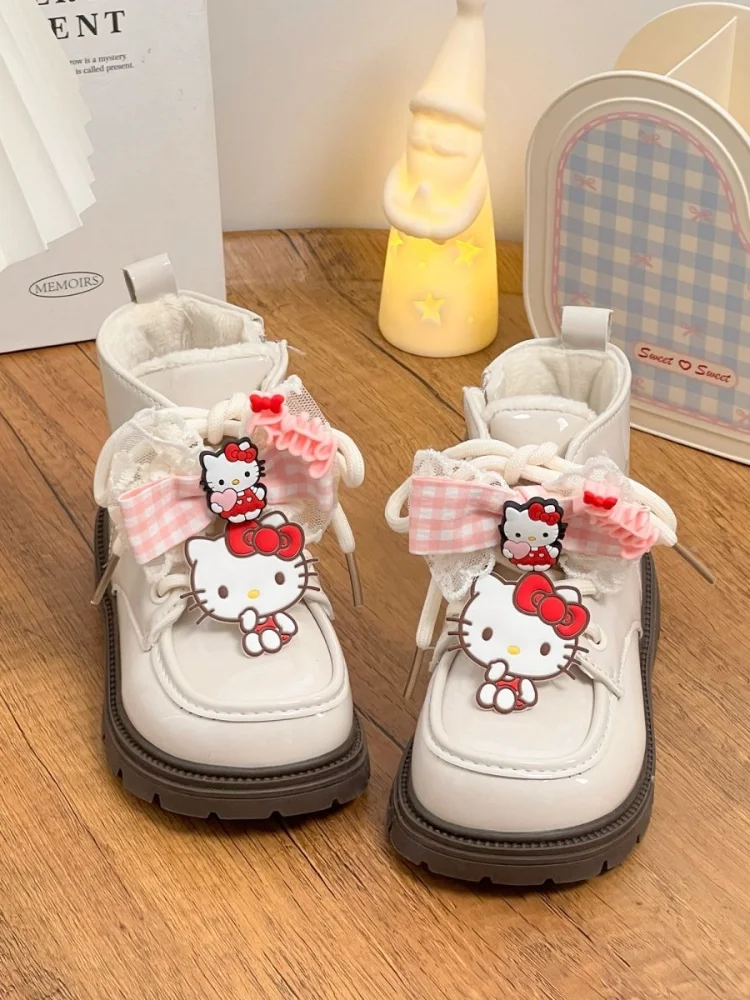 

Kawaii Sanrio Girls Cotton Boots Hello Kitty Anime Ins Fashion Casual Shoes Autumn Winter Cute Sneakers Short Martin Boots Gift