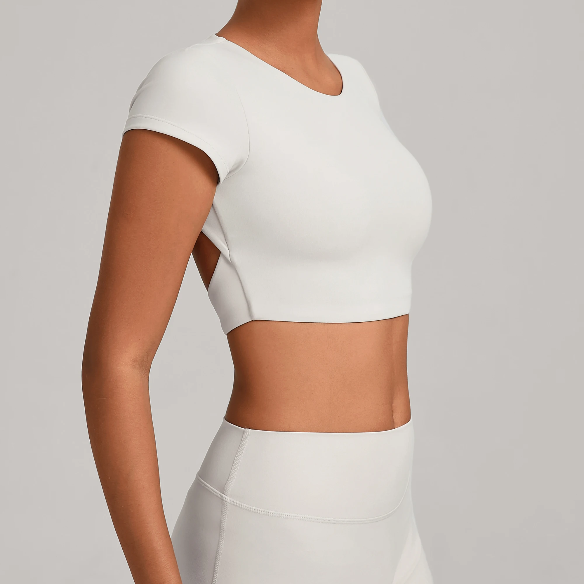 No Padded Women's Yoga T-shirt Short Sleeves Bra Backless Fitness Top Beautiful Back Gym Clothes Form-fitting Running Tee image 4