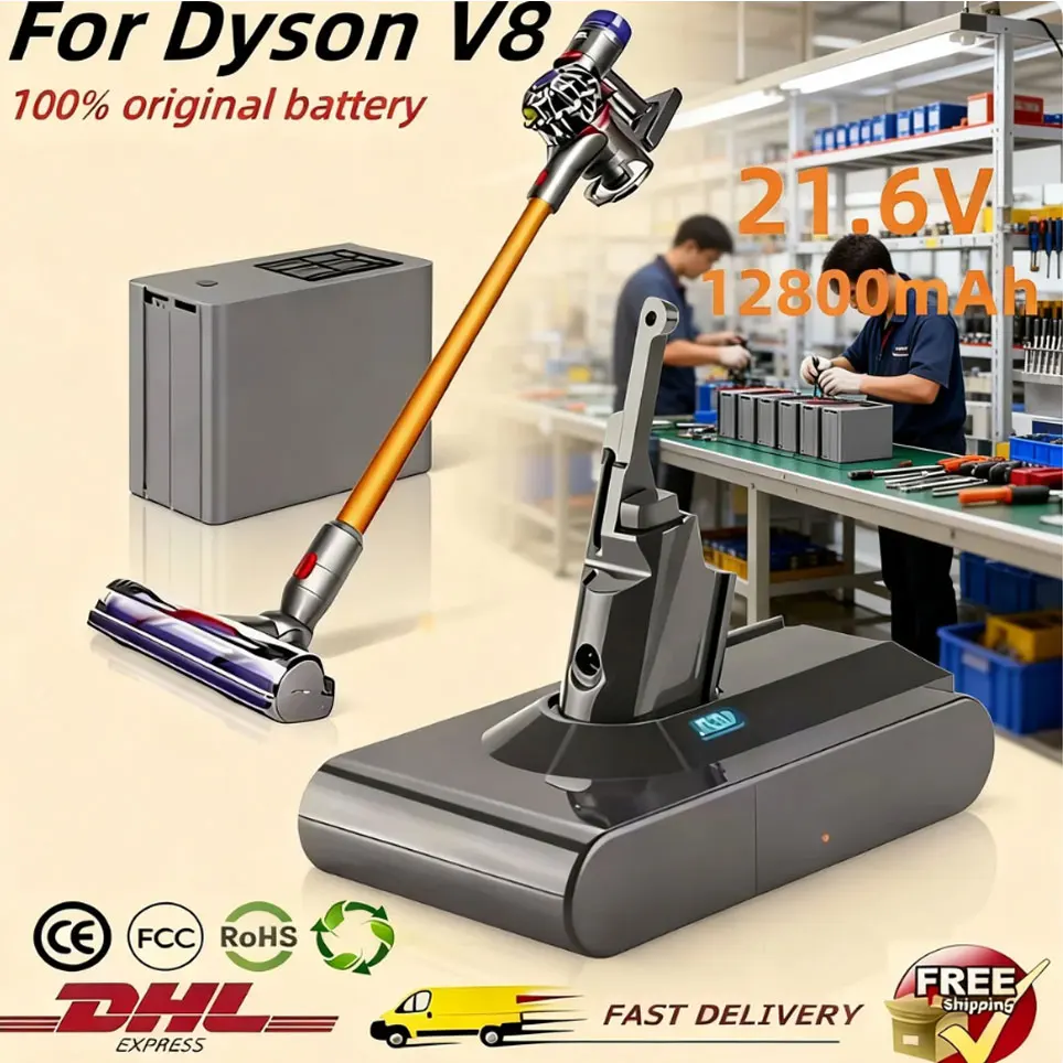 100% NOWY zamiennik baterii 21.6V 12800mAh do odkurzacza Dyson V8 Absolute, bezprzewodowego odkurzacza ręcznego Dyson V8.