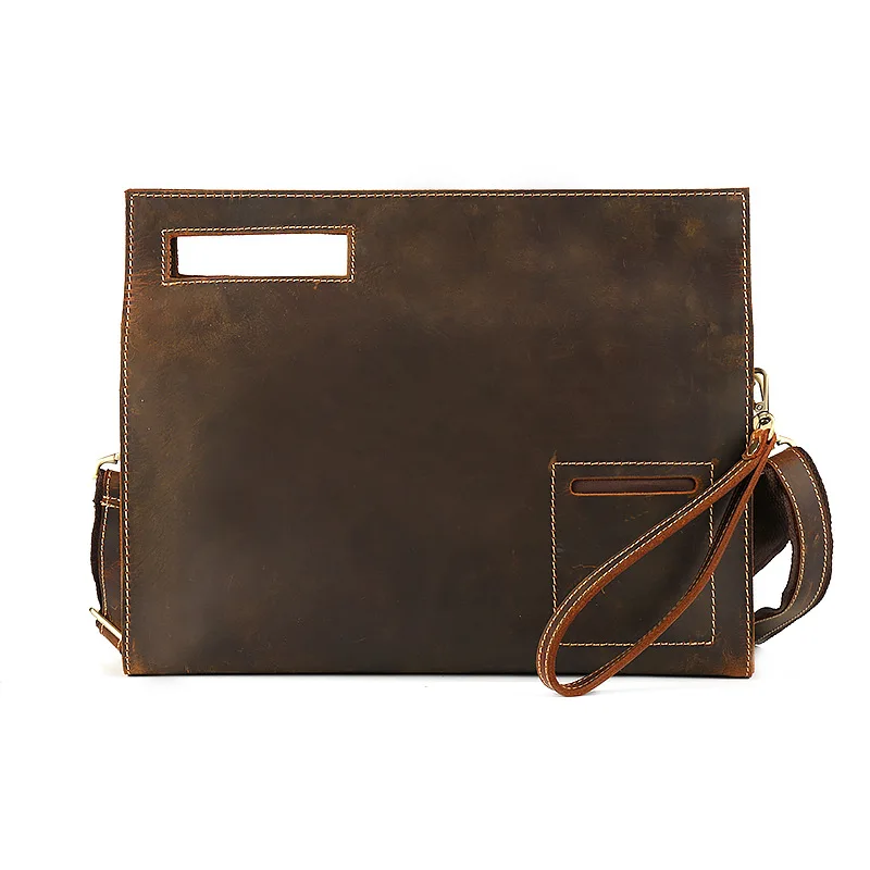 Frenzy Leather Men's Cross-Body iPad Bag, Retro Handmade Top-grain Cowhide Leather Men's Handbag