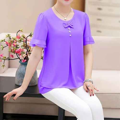 Ropa de mujer de gasa Irregular suelta simplicidad elegante blusa de manga corta camisas de moda sólidas calle Casual Vintage verano