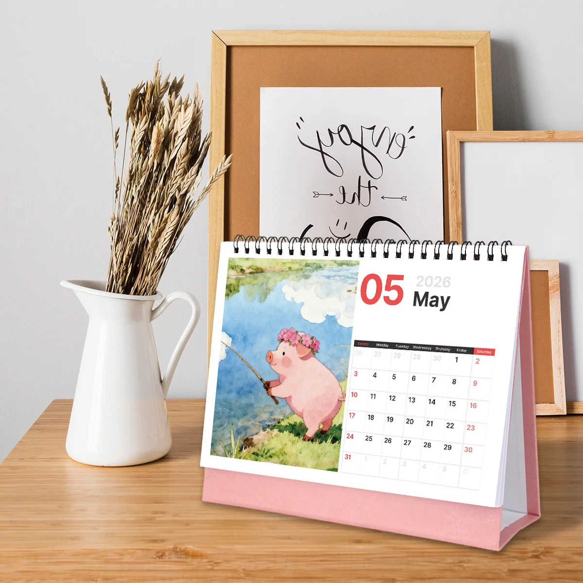 1PC Cute Watercolor Pig-Themed Desktop Calendar for Home & Office Use Suitable for Animal Lovers Ideal 2026 New Year Present