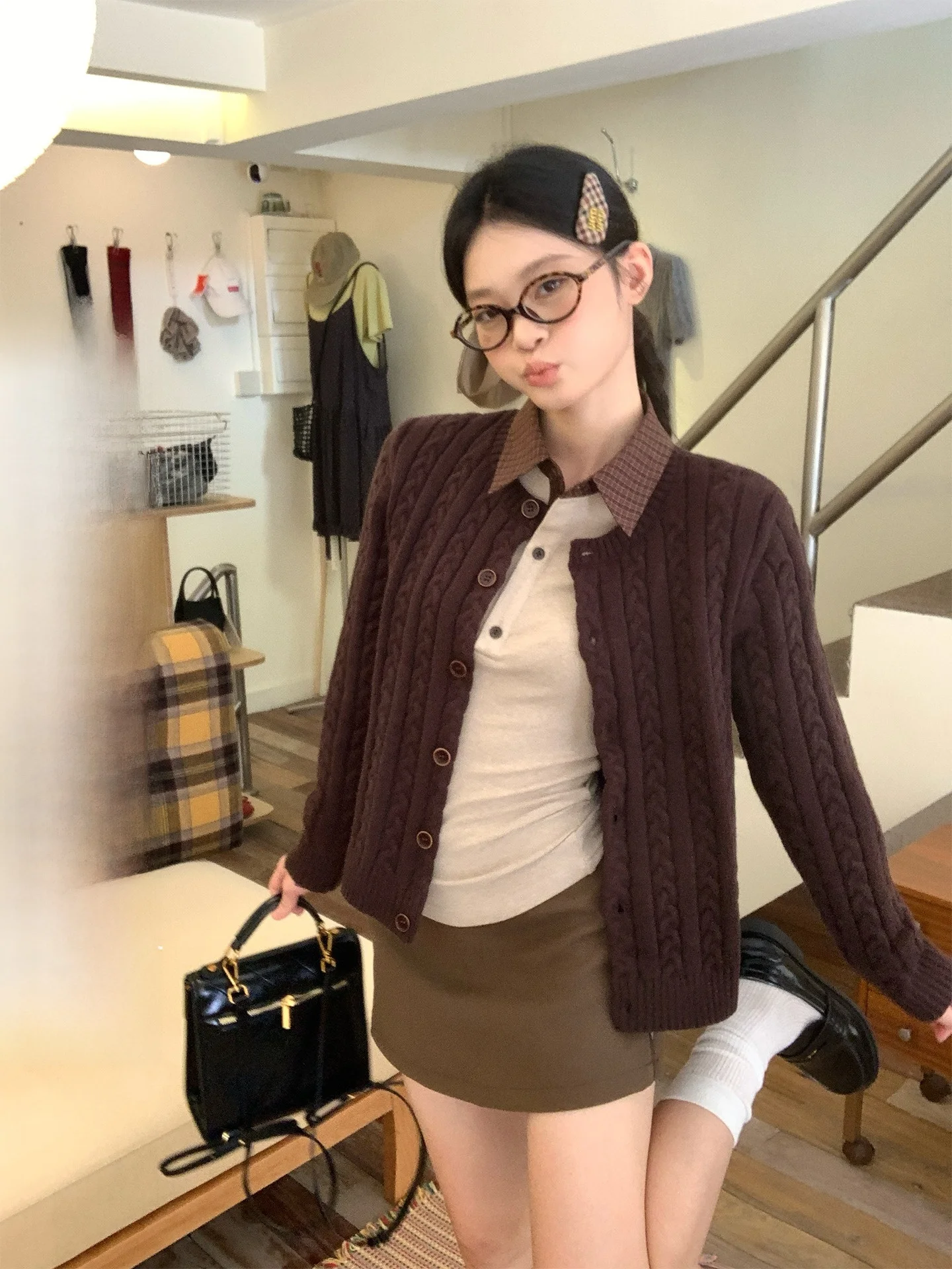 

Ce Au Lait вязаный открытый кардиган женский Sle ранняя осень корейская система винтажный свитер ленивый топ Song Zhengen