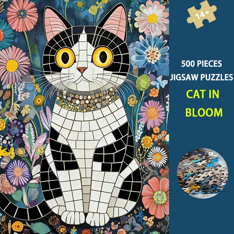 

Пазл «Кот в цвету» из 500 деталей для взрослых, 38x26 см, сцена с цветочным фантастическим мотивом и бумажным постером-референсом