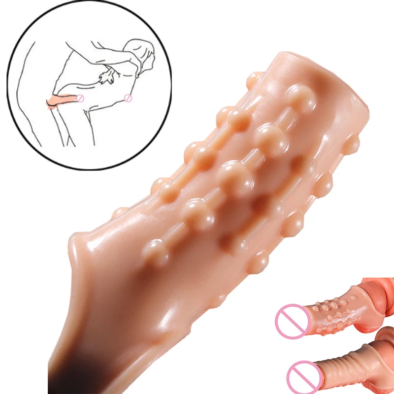 Silicone Penis Extender Silicone Condoms Sleeve Dick Cover Enlargement Cock Ring Stimulate G-spot Erotic Adult Sex Toys For Men