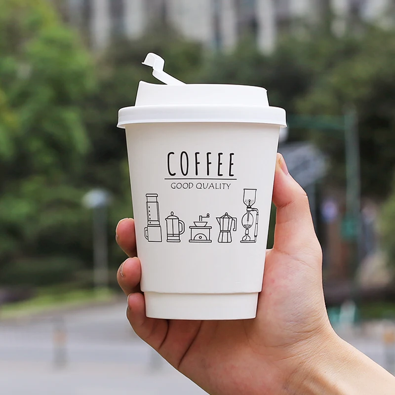 

25pcs Thick Anti Scalding Coffee Cups 400ml Disposable Milk Tea Paper Cup Beverage Shop Takeout Juice Packaging Cups with Lid