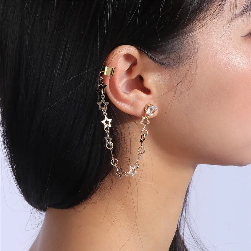 Aihua Neue Stylist Gold Farbe Mini Stern Herz Ohrringe Für Frauen Ohr Clips Ohrringe Kein Piercing Lange Ohr Manschette Schmuck Geschenke – Detail 10