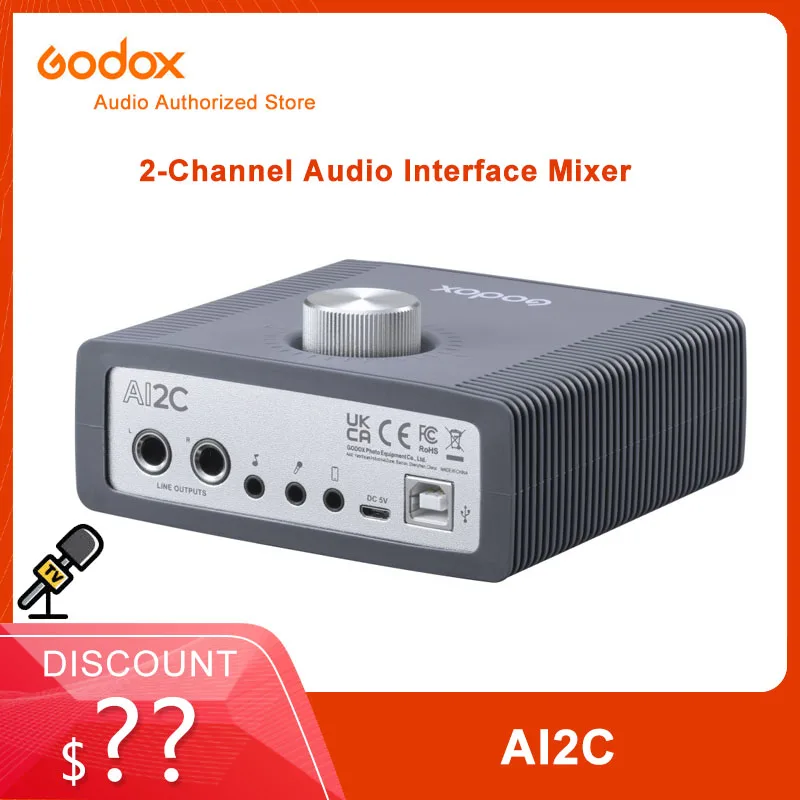 Godox AI2C Professional External Sound Card 2-Channel Audio Interface Mixer Built-in DSP for Video Music Recording Podcasting