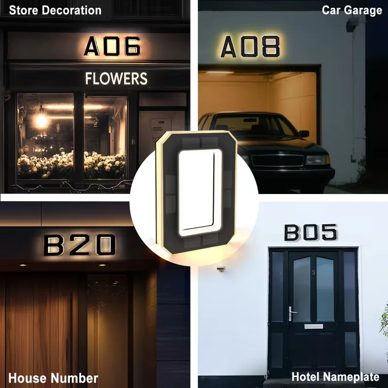 23cm Solar LED Address Sign, Digital House Number Light,Shopping Mall Door Address Smart Sensing LED Lights,No Wiring Required view 6