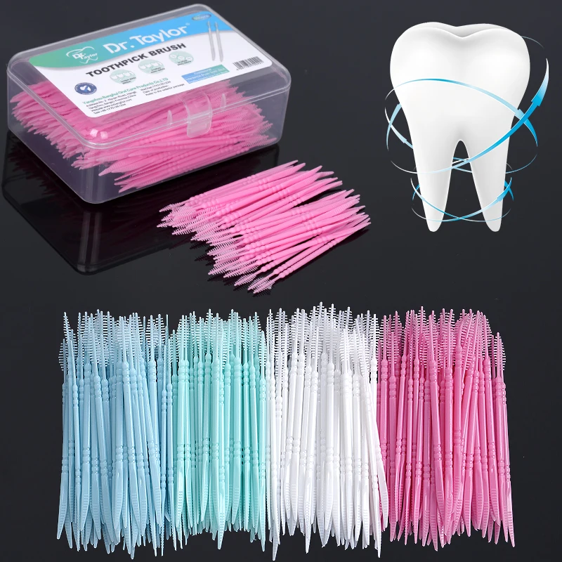 300pcs/box Interdental Brush Double Head Dental Floss Toothpick Disposable Oral Hygiene Cleaning Tools Sticks Brush