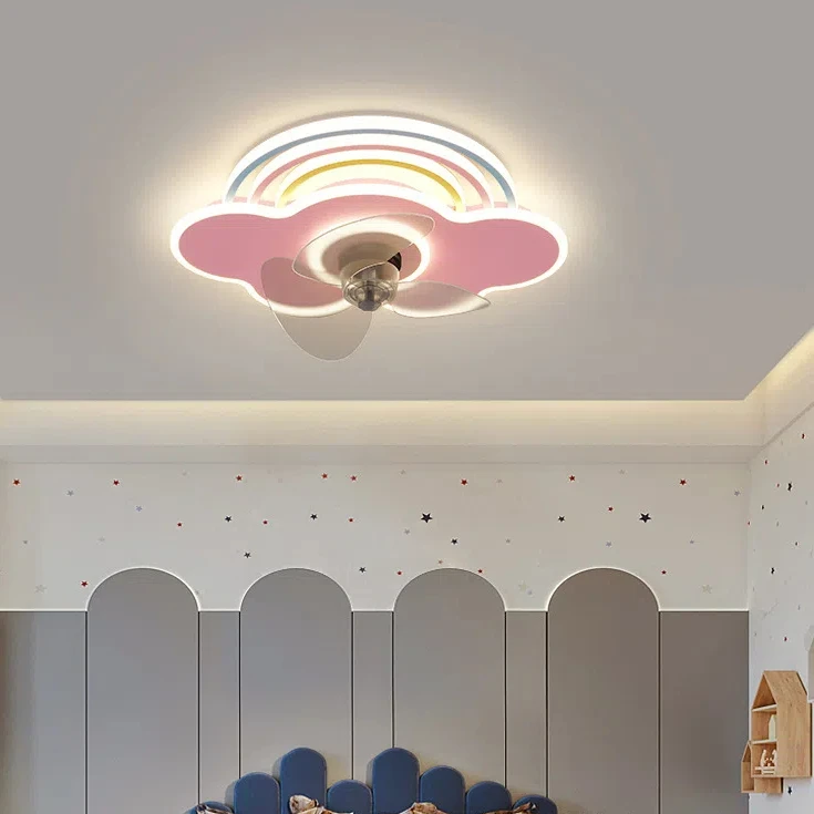 

New Nordic Children's Room Fan Lamp Flower Rainbow Integrated Fan Lamp Room Ceiling Lamp