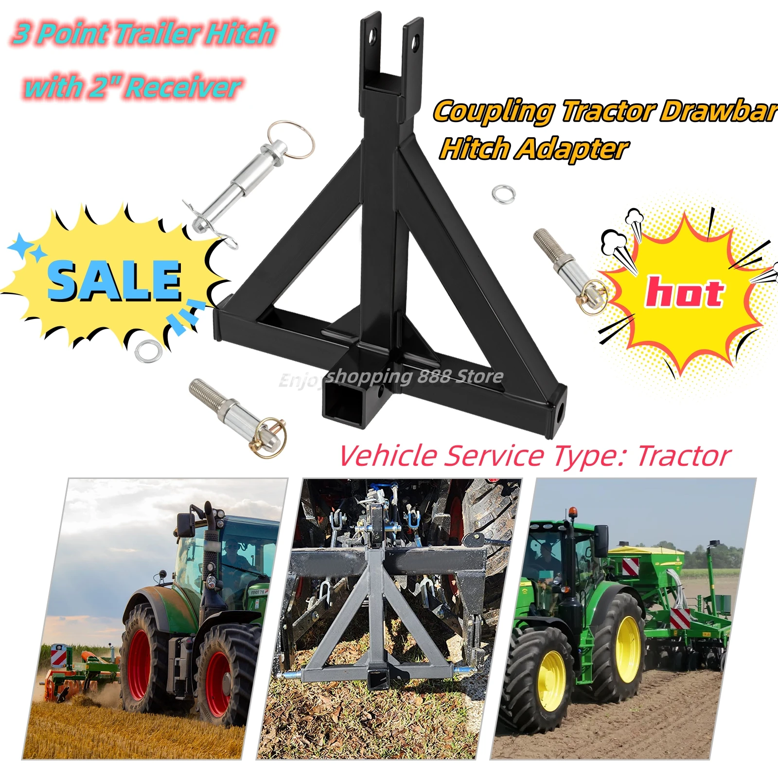 3 Point Trailer Hitch Coupling Tractor Drawbar Hitch Adapter Triangle Linkage with 2