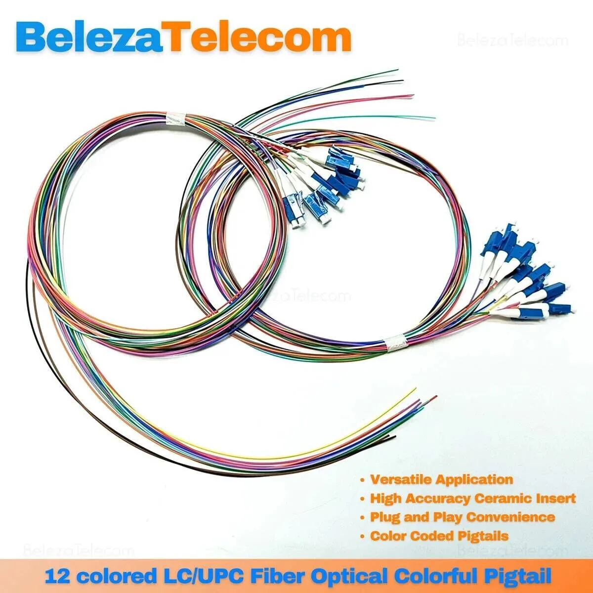 12 Color LC/UPC Fiber Pigtail Simplex Single Mode 0.9mm Factory Direct High Quality