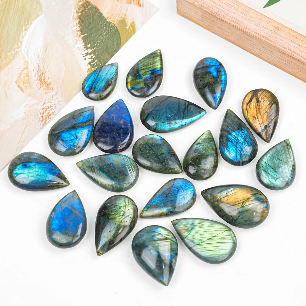 1pc Natural Labradorite Carvings Shaped like Water Droplets Smooth Surface with Enigmatic Blue Glow Ideal for Bracelets Pendants