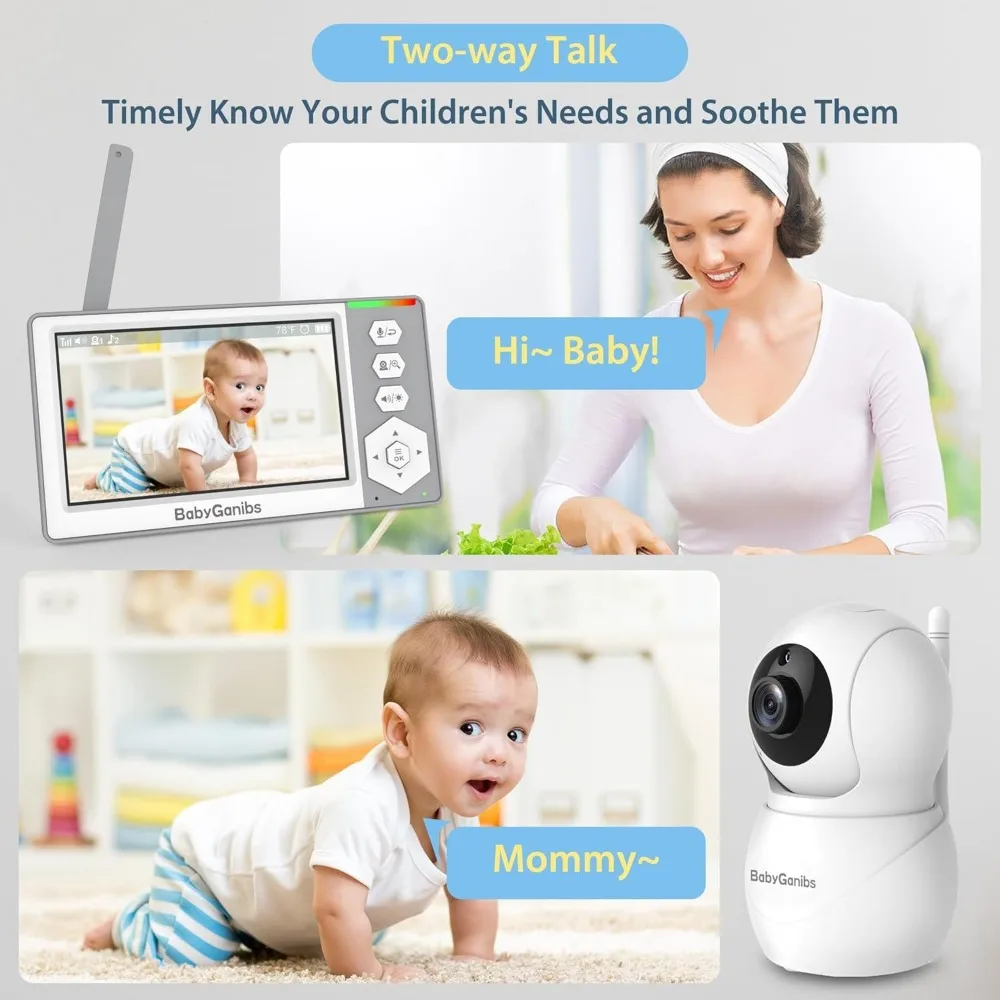 Baby Monitor with 4 Cameras Standby for 23-Hour Battery, Remote Control 4.3'' IPS Video Baby Monitor No WiFi Up to 1000ft Range,