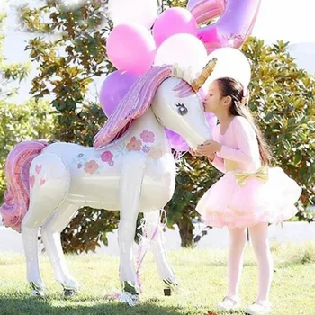 Ballons licorne 3D en aluminium de 116cm, ballons décoratifs pour aménagement de fête de mariage, réception-cadeau pour bébé fille, fête d'anniversaire, jouet pour enfants, décorations