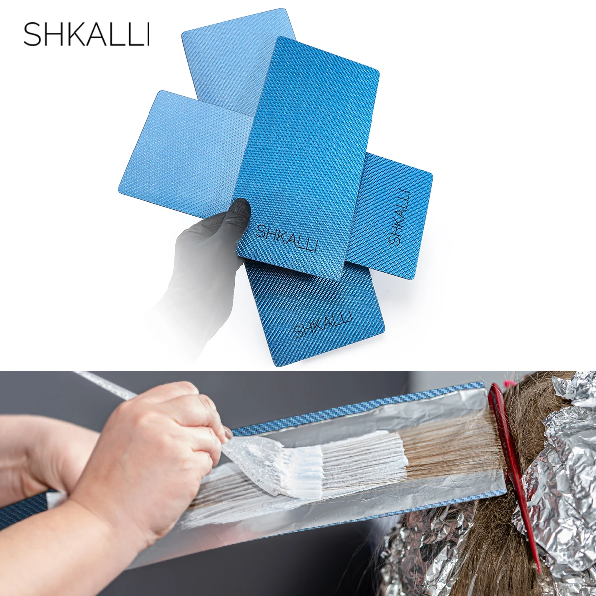 SHKALLI Professional Carbon Fiber Balayage Board Set,Lightweight Hairdressing Tin Foil Colouring Boards.(Blue Set)