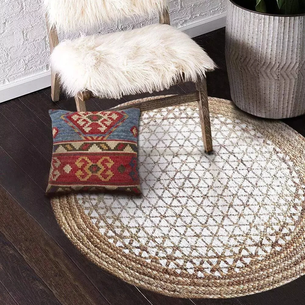 

Weaving Reversible Jute Circular Carpet in Beige and White