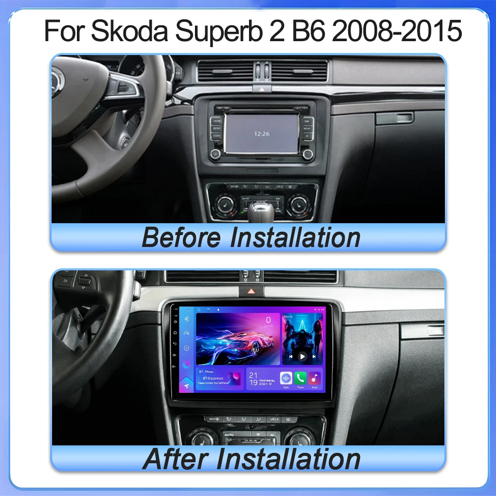 Carplay 10.1 بوصة 2 Din أندرويد 15 لسكودا سوبيرب 2 B6 2008 2009 2010 2011 2012 2013 2014 2015 راديو السيارة لتحديد المواقع والملاحة واي فاي