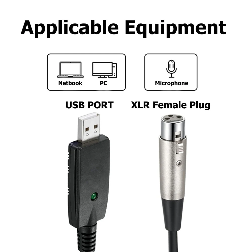 USB Microphone Cable USB Male to XLR Female Mic Link Converter Adapter Studio Audio Cable for Dynamic Microphones or Recording